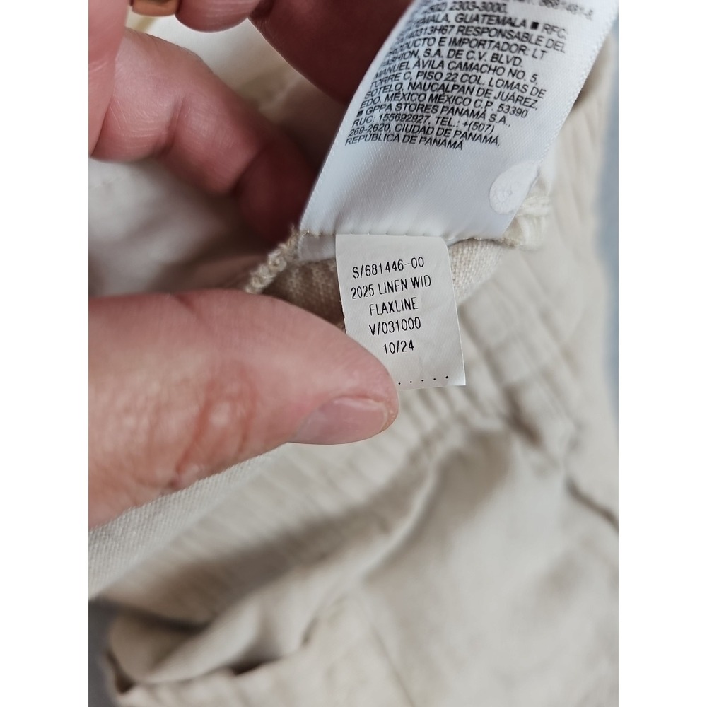 Old Navy High Rise Flax Linen Wide Leg Pants Large Tan Comfort Waistband Beach - Picture 7 of 10